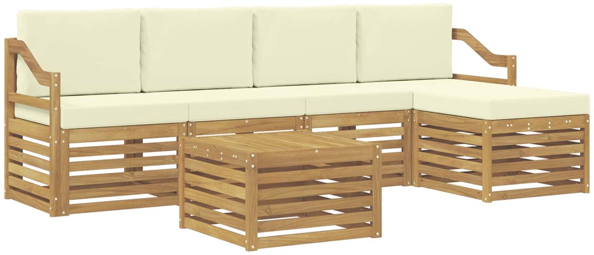 vidaXL Buiten - bank - set - 6 - st - 5-zits - Wit - en - crèmekleurig - Polyester Wit en crèmekleurig