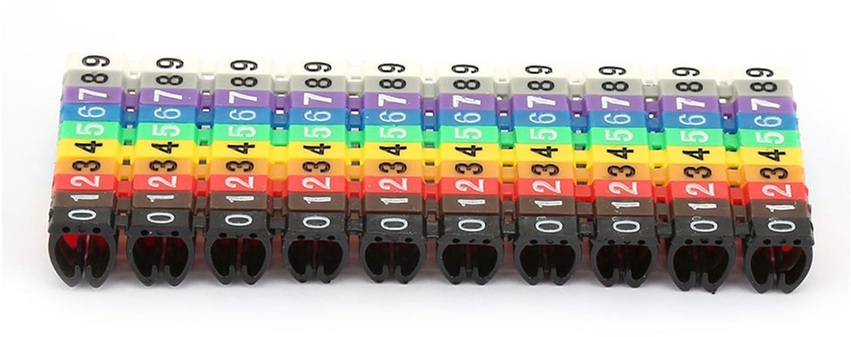 Dailygoods- Draadnummermarkering Clip-on-ontwerp - Kabelmarkering - 100 Stuks - Geschikt voor 0,75-6 mm² - Duurzaam kunststof - Cijfers 0-9