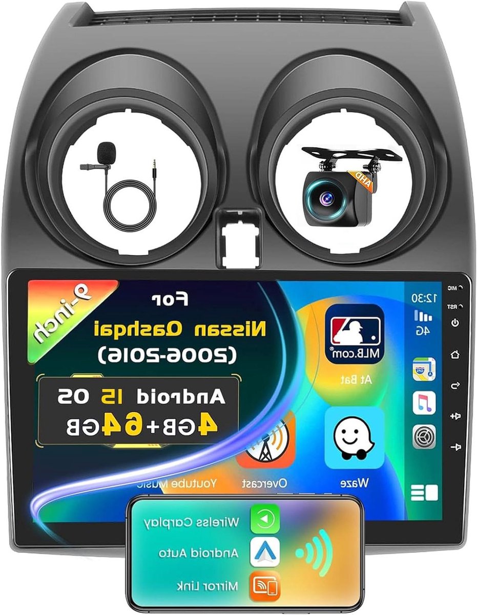 [4+64GB] Inefala Android 13 Autoradio 2 Din voor Nissan Qashqai 2006-2016 9 Inch Touchscreen Auto Radio met Wireless Carplay Android Auto GPS WiFi RDS Achteruitrijcamera & Mic