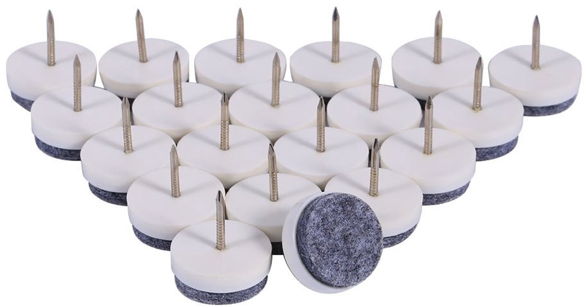 Allecto- Vloervilten pad nagelbeschermend - Antislip - Gemakkelijk te verplaatsen - Stoel tafelpootbeschermer - Meubels - Hardhouten vloeren - 20 stuks - 20 mm - Wit