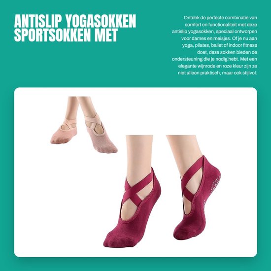 Dailygoods- Yogasokken 2 Paar Antislip - Sportsokken Dames - Elastische Kruisbanden - Ademend Katoen - Maat 35-42 - Schokabsorberend van Dailygoods — afbeelding 3