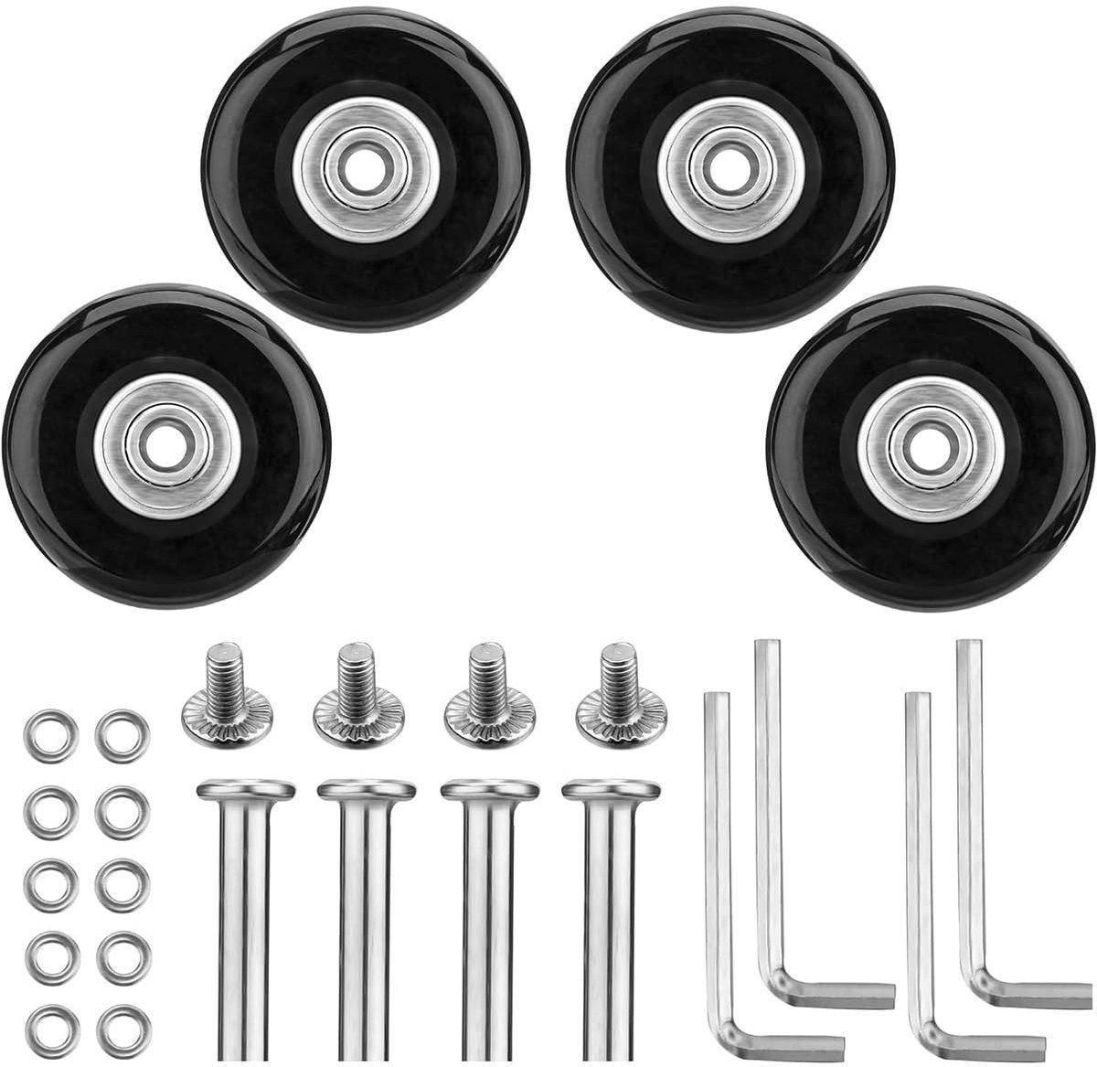 Dailygoods- Bagagewielen Vervangset - 4 Stuks - Rubber/Metaal - 45x18mm - Dubbel Gelagerd - Slijtvast - Demping en Lastabsorptie - Kofferwielen