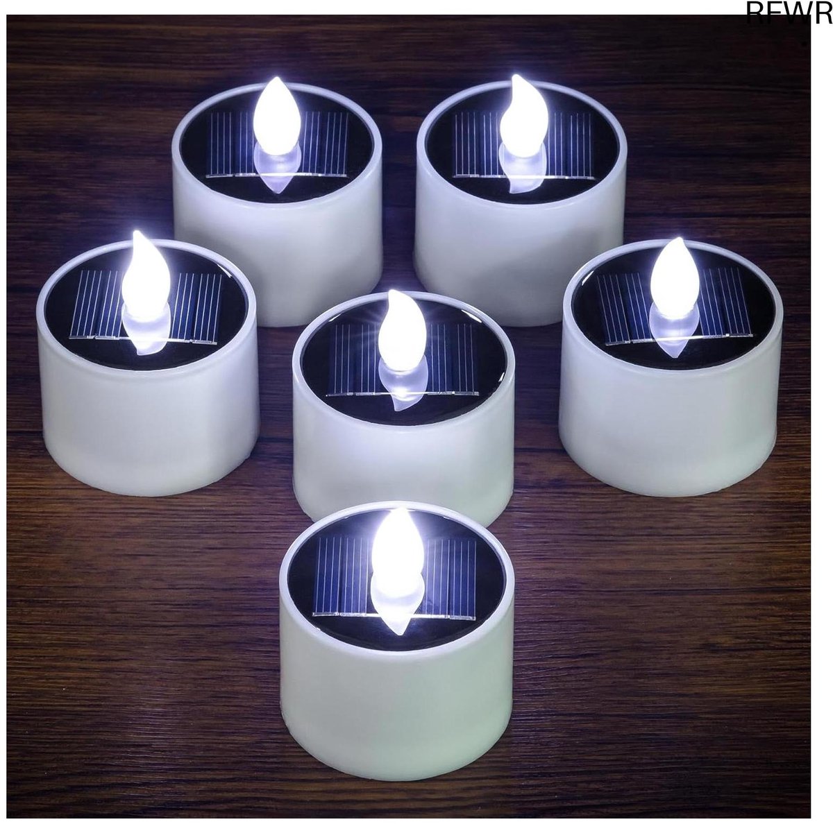 Waxinelichtjes op zonne-energie - Vlamloze LED kaarsen - Decoratieve sfeerverlichting - Automatische schemersensor - Set van 6 - Koud wit