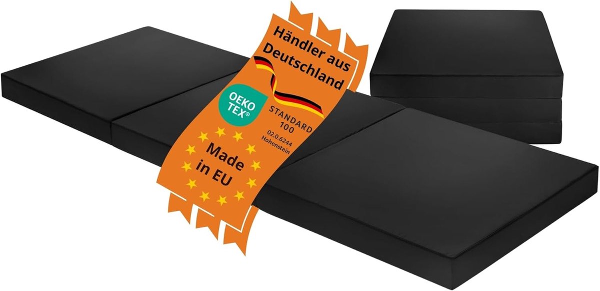 Opvouwbare Matras - Logeerbed Noodbed - Ruimtebesparend Slapen - Wasbare Overtrek - 196 x 65 cm - Zwart