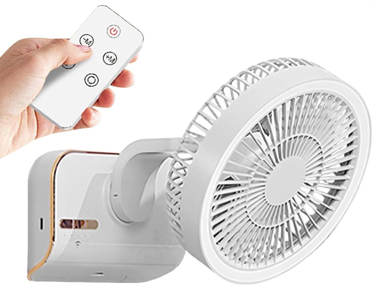 Circulating Fan - Remote Control Wall Fan | Rocks Left & Right, 5 Wind Speeds, 2 Speed Lights for Bedside Table, Shelf, Living Room