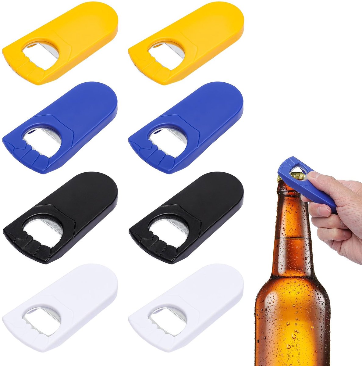 Dailygoods- Flesopener Set van 8 Stuks - Roestvrij Stalen Bierflesopener - Draagbare Flesopener - Meerkleurig - Voor Feest/Camping - Afmetingen 9 x 4 x 2 cm - Bieropener