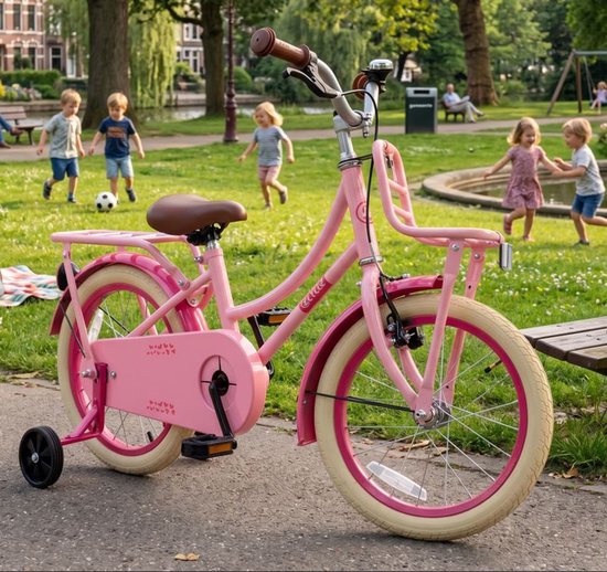 2Cycle Transportfiets 16 inch (4-6 jaar) Meisjesfiets Roze - Met Zijwieltjes en Voordrager van 2Cycle — afbeelding 5