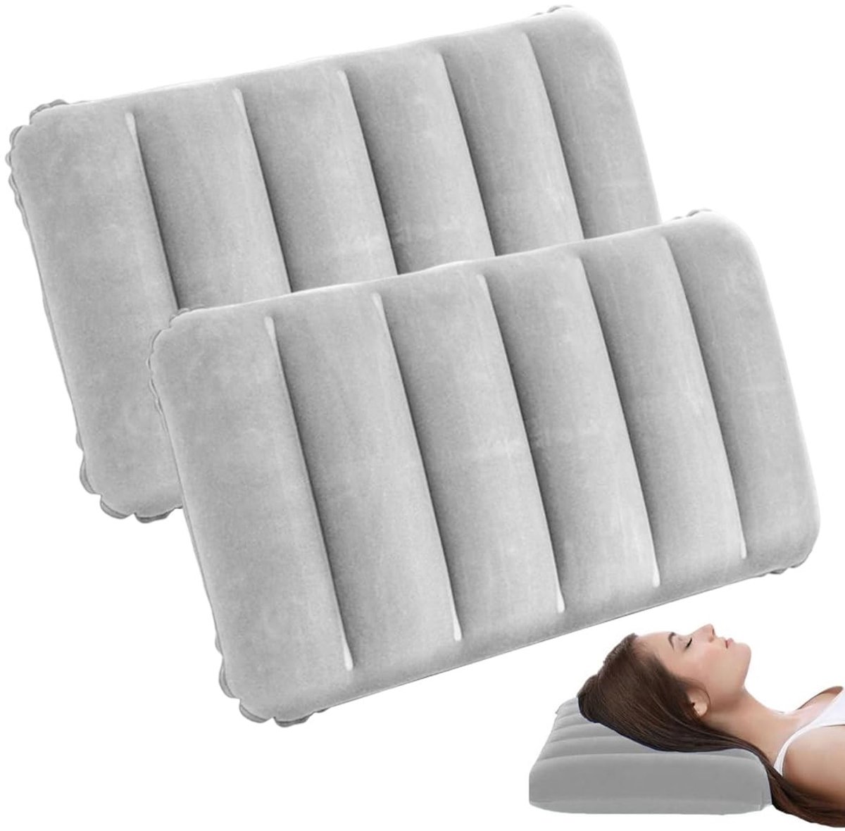 Dailygoods- Opblaasbaar Kussen 30 x 47 cm - 2 Stuks - Comfortabel - Duurzaam - Compact - Draagbaar - Reis Kussen