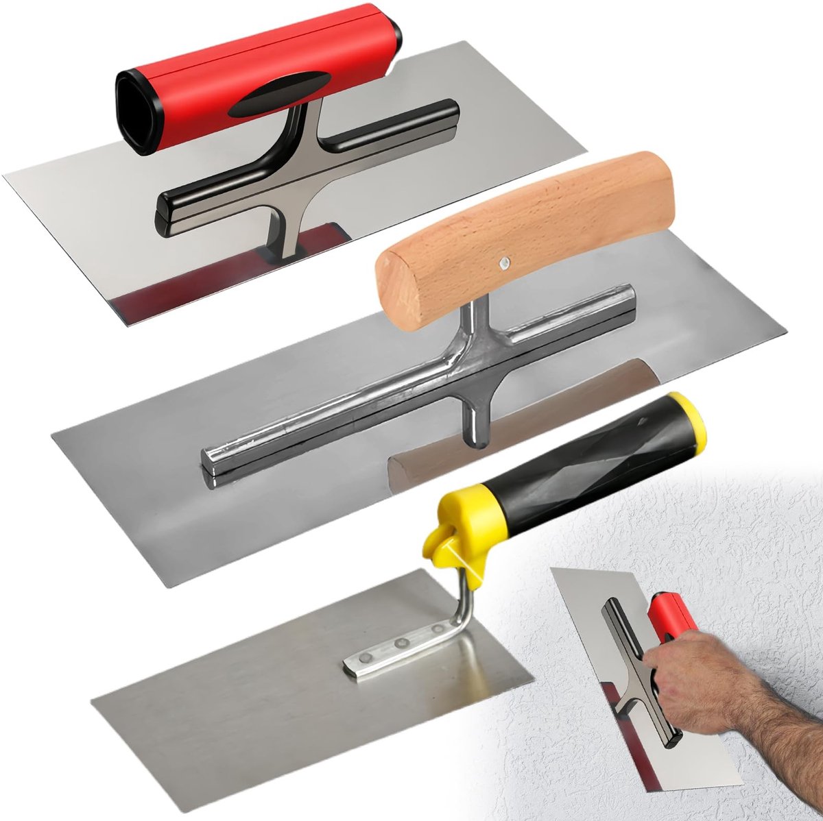 Dailygoods- Troffel Professionele Roestvrijstalen - Gladmakende Troffel - Metseltroffel - Ergonomische Handgreep - Softgrip - 2-delige Gereedschapscombinatie - Stucadoorsgereedschap