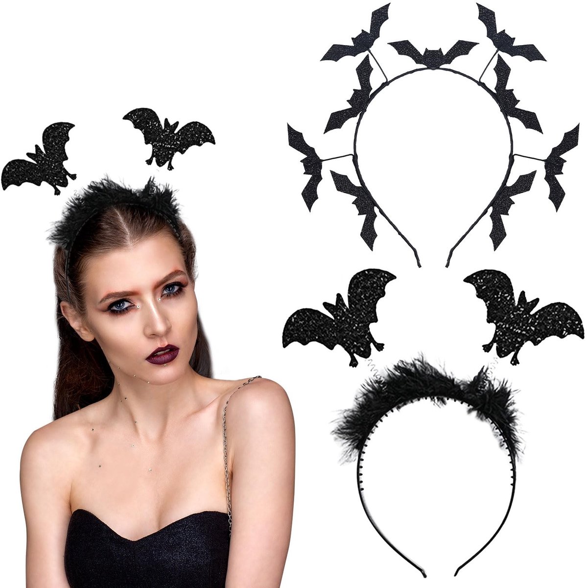 Dailygoods- Vleermuis Hoofdband 2 Stuks - Halloween Accessoires - Cosplay Hoofddeksel - Lichtgewicht - Comfortabel - Geschikt voor Kinderen/Volwassenen - Feesthoed