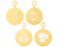 Dailygoods- Koffiestencil 4 stuks - Roestvrij Stalen Koffiestencils - Latte Art Pen - Cappuccino Kunstsjablonen - Hittebestendig - Handig Opberg Gat