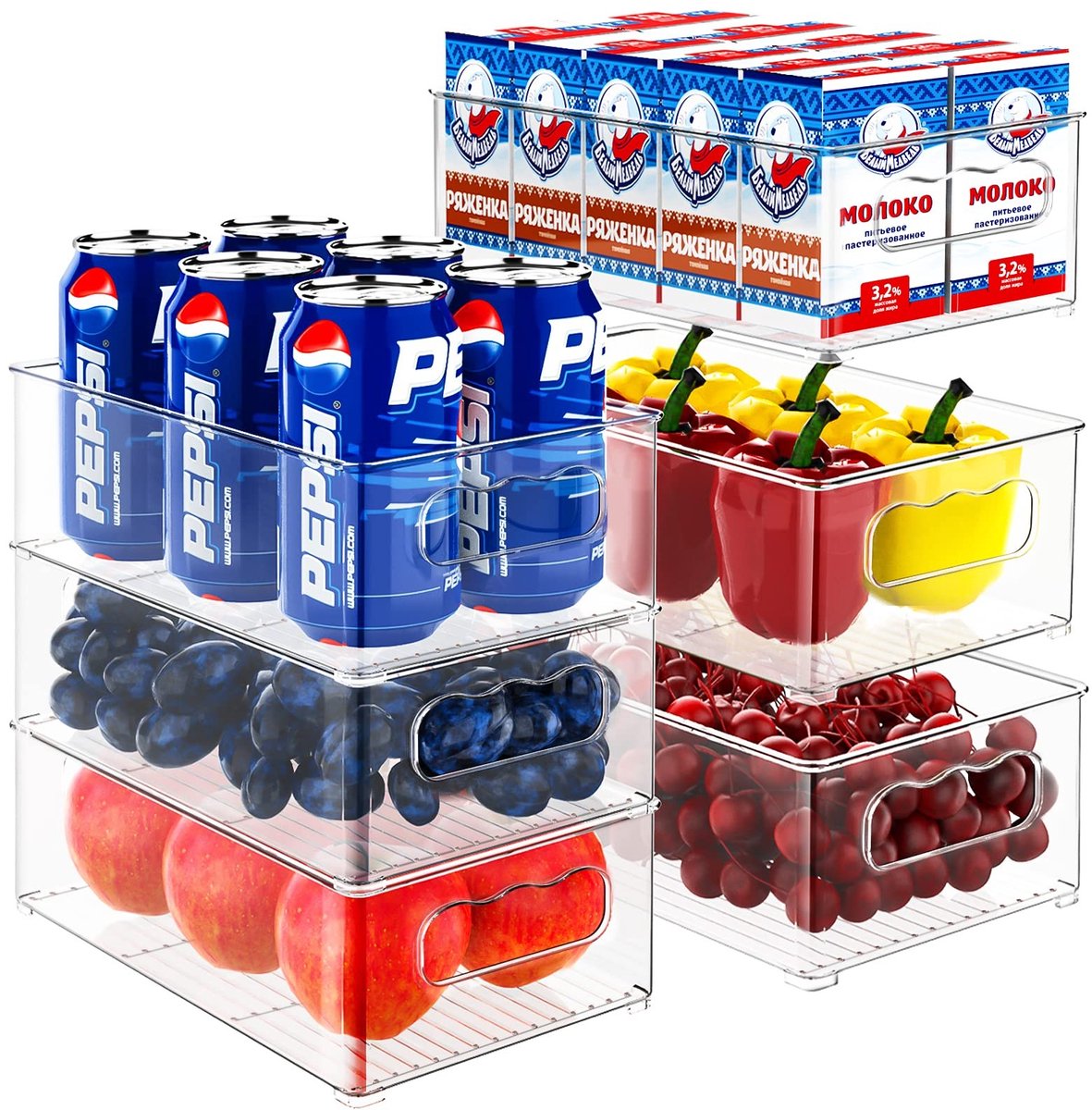 Dailygoods- Koelkastorganiser 6 stuks - Grote/Middelgrote Opbergdozen - BPA-vrij - Voorraadkast/Vriezer - Keukenorganizer - Verspilling Voorkomen