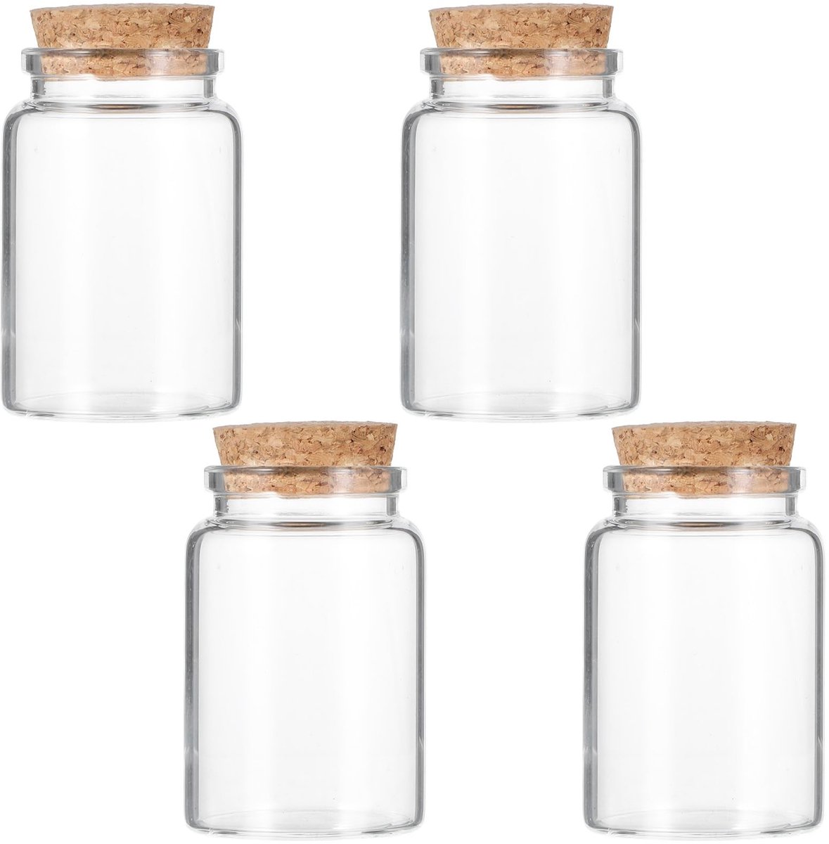 Dailygoods- Glazen Flessen 4 Stuks - Mini Flessen met Kurk - Lege Glazen Potjes - Inmaakpotjes - Decoratie Flesjes - Voor DIY Knutselwerk - Kruidenpotjes