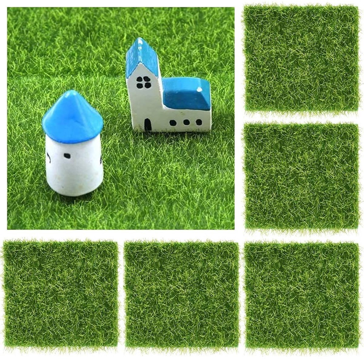 Dailygoods- Kunstgras Natuurgetrouw - 5 Stuks - Miniatuur Gazon - Decoratie - Kunstgrastapijt 15 x 15 cm - Vliesstof Materiaal - Grasmat