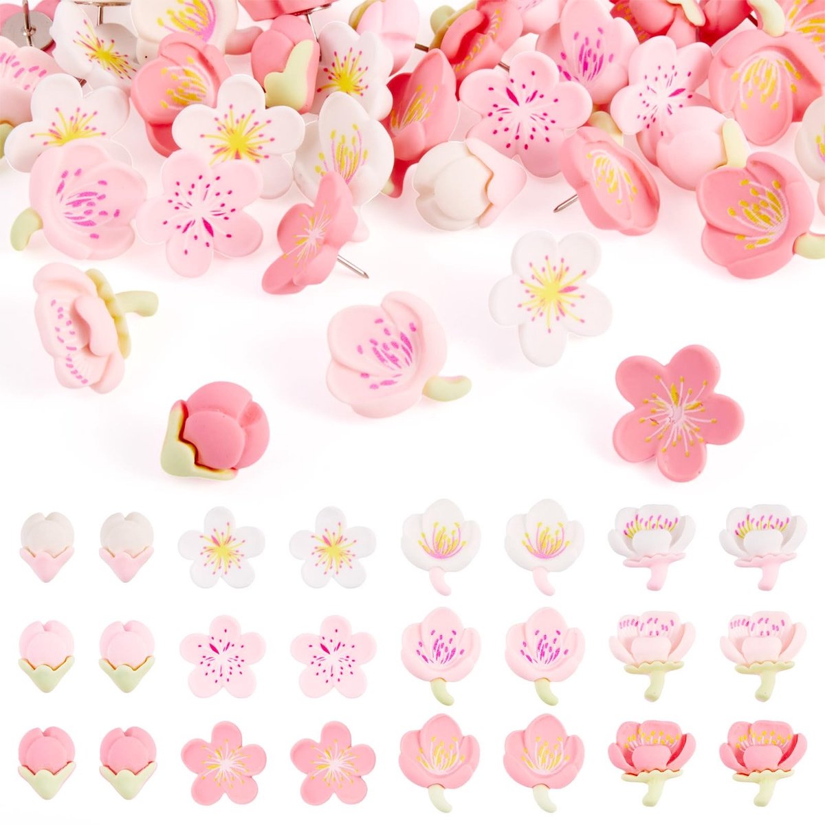 Dailygoods- Prikbordduim 48 Stuks - Hars Bloem & IJzer Push Pins - Kaarten/Foto's - Prikborden - Thuis/Kantoren - Afmetingen 15-17 mm - Duimspijkers