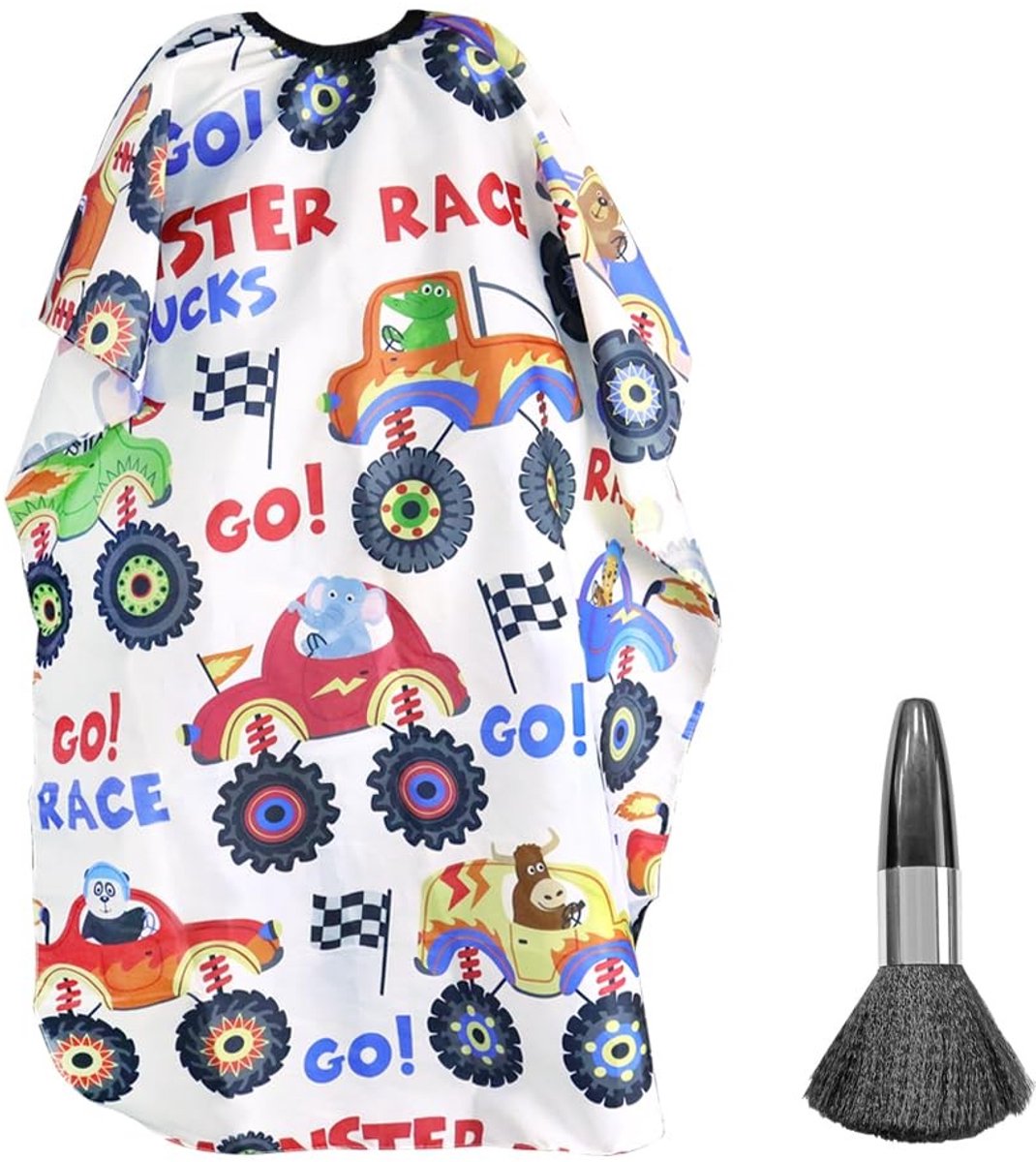 Dailygoods- Kapperscape Waterdicht - Kapperscape Volwassenen - Verstelbare Halslijn - Cartoon Dinosaurus/Auto's - Lichtgewicht Polyester - Inclusief Nekborstel
