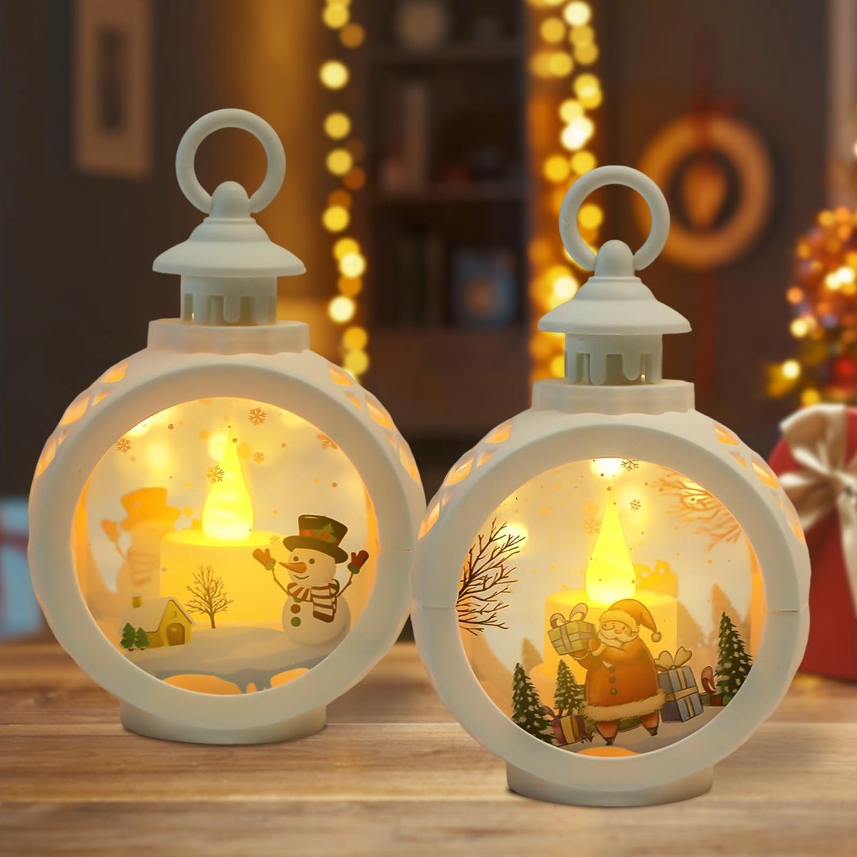 Dailygoods- Kerstlantaarn LED - Elegante Witte Lantaarn - Warm Licht - Vintage Windlicht - Kerstdecoratie - Duurzaam en Energiezuinig - Decoratieve Lantaarn
