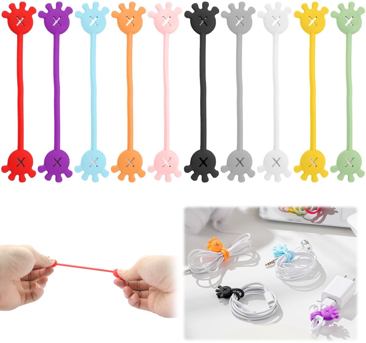 Dailygoods- Magnetische Kabelbinders - 10 Stuks - Siliconen - Herbruikbaar - Elastisch - Kleurrijk - Bestand tegen Extreme Temperatuur