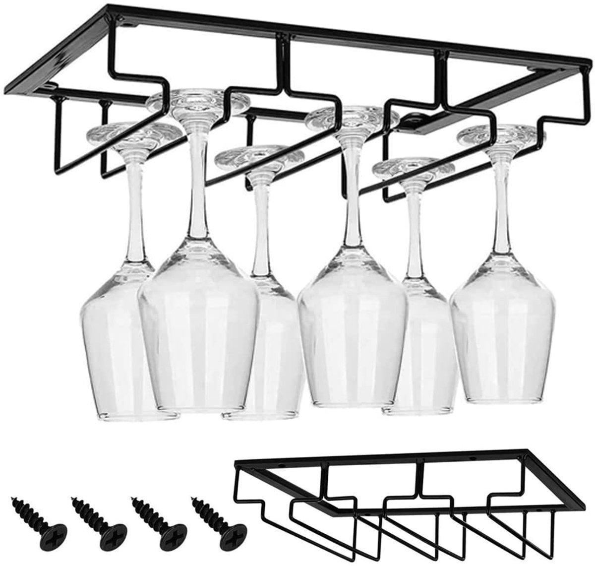 Dailygoods- Wijnglashouder Hoogwaardig IJzer - Omgekeerde Wijnglas Houder - Metalen Stemware Rek - Glazenrek Hangend - Ruimtebesparend - 4 Sleuven