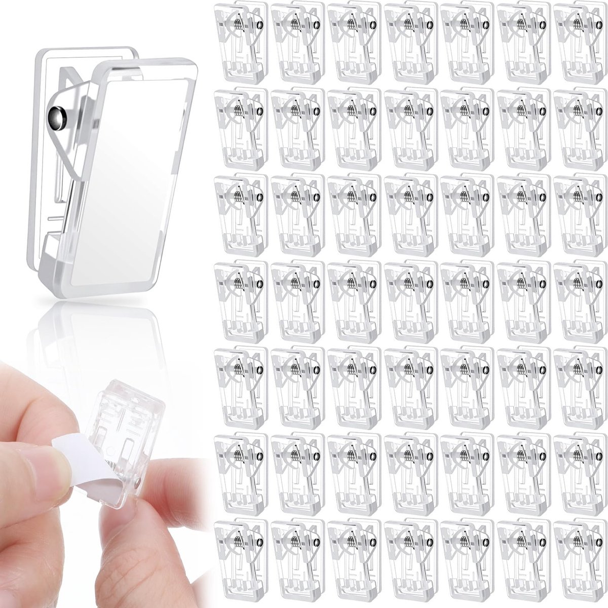 Dailygoods- Veerclips 50 stuks - Zelfklevende Klemmen - Transparante Plakklemmen - Mini-Wandclips - Kantoor/Decoratie - Hoogwaardig PP-Kunststof - Decoratieve Clips
