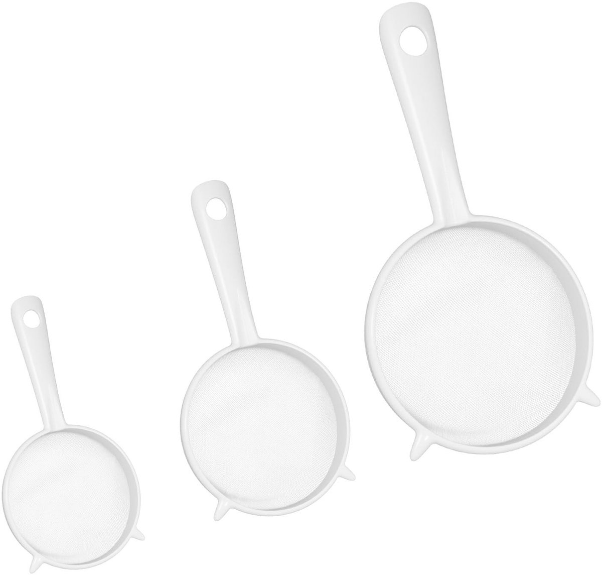 Dailygoods- Zeefset 3-delig - Kunststof - Vaatwasmachinebestendig - Fijne zeef voor thee/koffie - Ideaal voor kefir/notenmelk - Diverse maten (5,8/8,8/13,5 cm) - Kefirzeef
