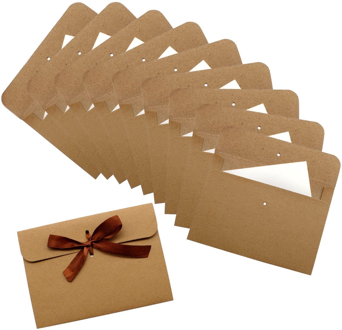 Dailygoods- Enveloppen 10 stuks - Vintage Kraftpapier - Mini-enveloppen - Bruin Lint - Blanco Kaart - Perfect voor Bruiloft/Feestdagen - Wenskaarten
