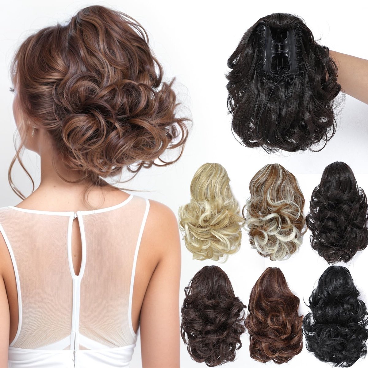 Dailygoods- Paardenstaart-extensie 20 cm - Krullend/Golvend - Clip-in Haarstukje - Synthetisch Haar - Comfortabel - Hoogwaardige Clips - Haarstuk
