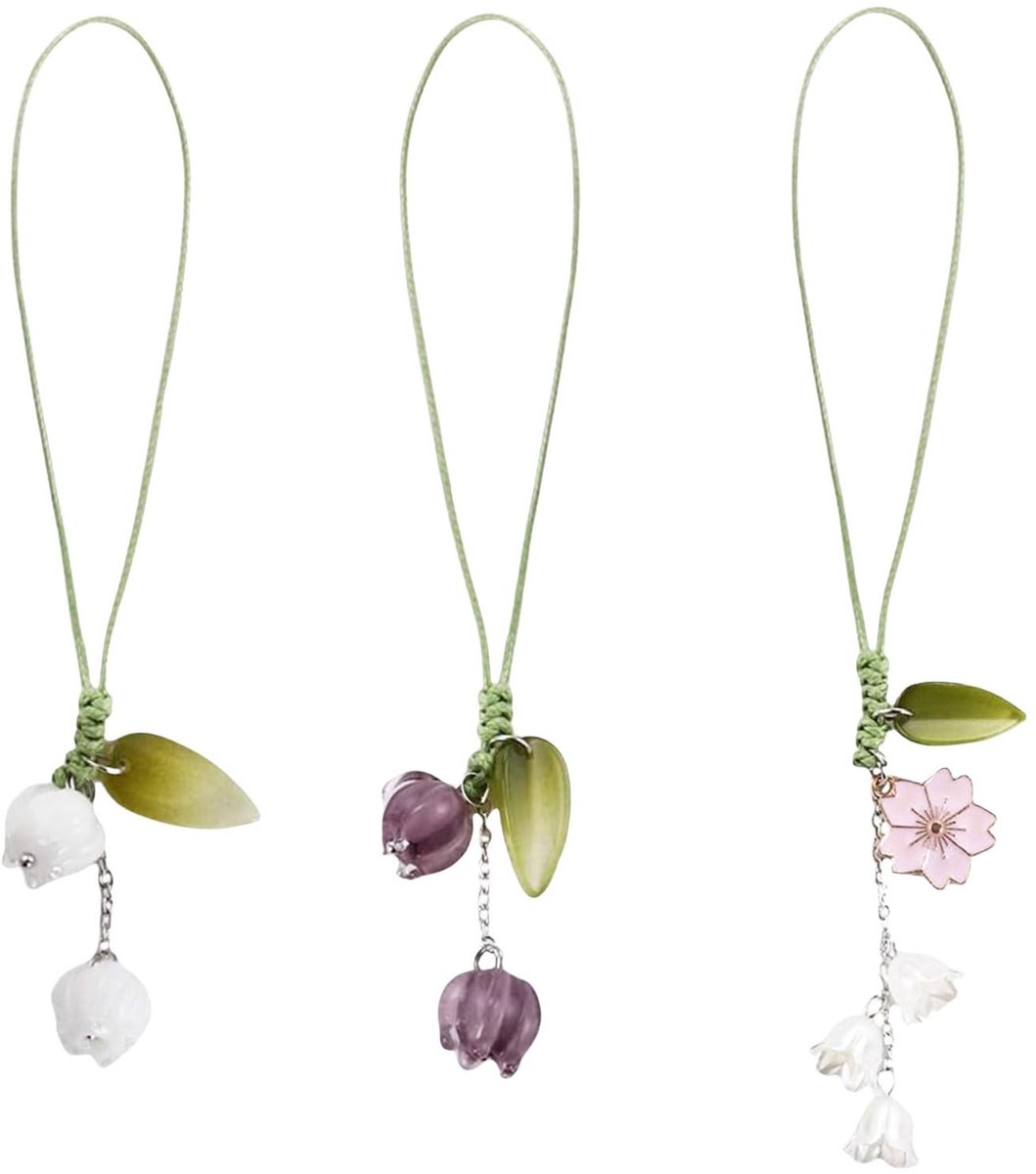 Dailygoods- Mobiele Telefoonhanger - 3 Stuks Tulpenbloem - Decoratieve Amuletten - Geschikt voor Sleutelhanger/Rugzak - Premium Materiaal - Geglazuurde Bloemen