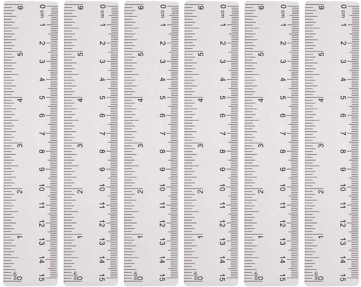 Dailygoods- Plastic Linialen 15 cm - Set van 6 - Transparant - Dubbele meeteenheden - Precisie - Lichtgewicht 45 g - Liniaal
