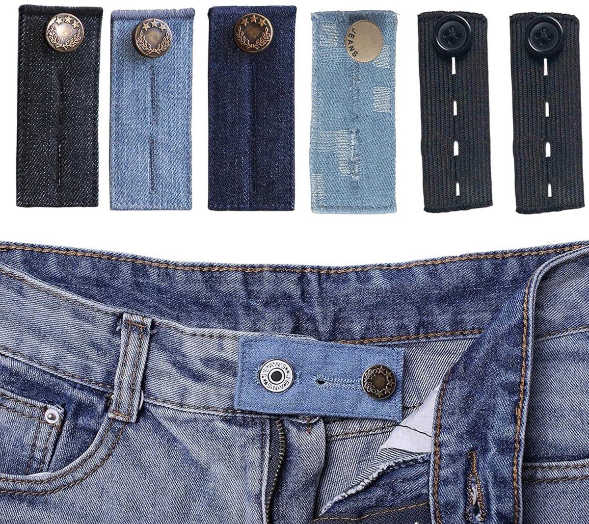 Dailygoods- Taille Verlengers Set 6 Stuks - Verstelbare Broekband Extensie - Knoop Verlengers - Ideaal voor Jeans/Rokken - Stijlvolle Kleuren - Slim Ontwerp met Meerdere Knoopgaten - Broekbandverlenger