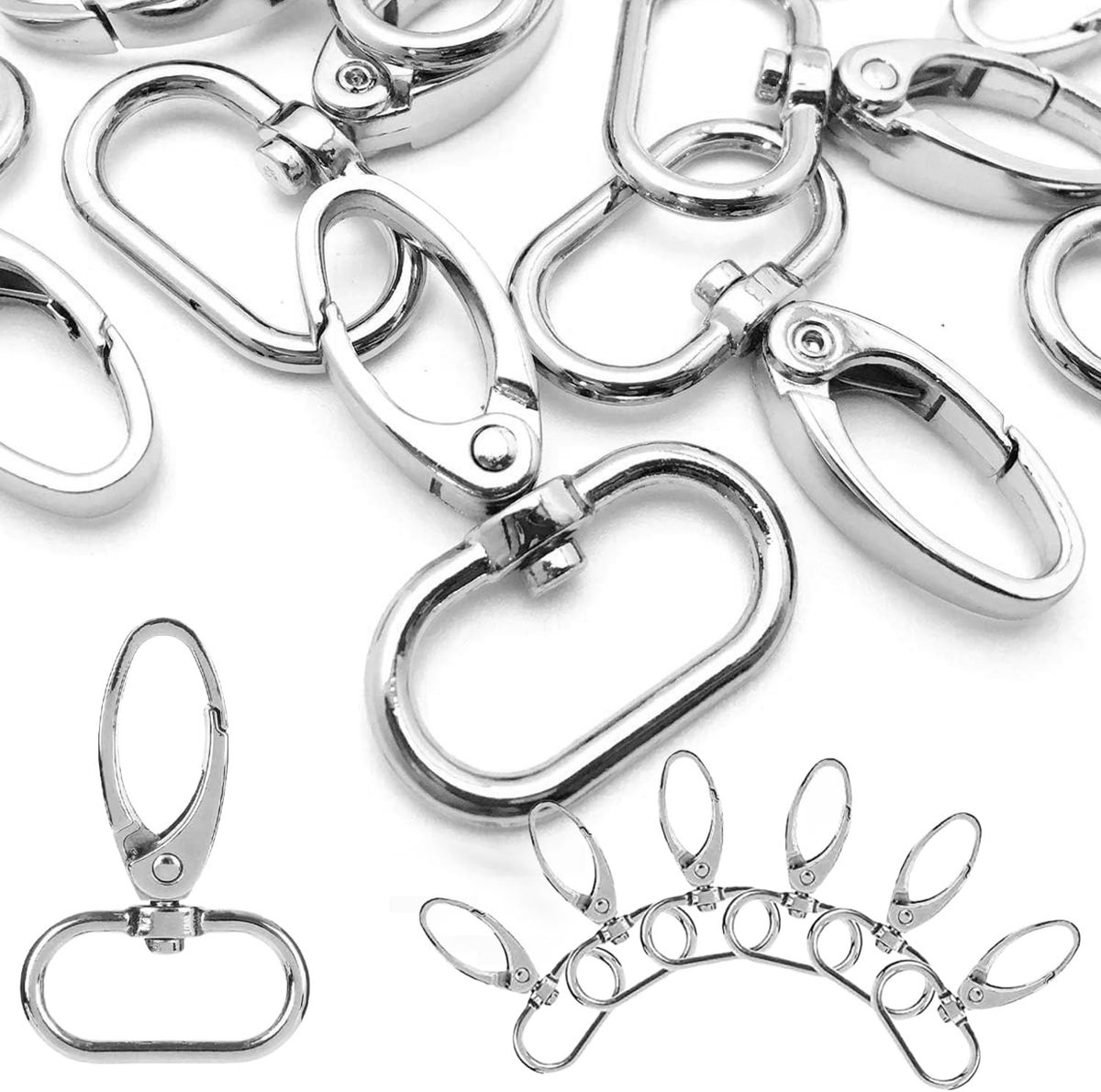 Dailygoods- Sleutelhanger 30 stuks - Karabijnhaak - Zinklegering - Draaibaar - 4 x 3,2 cm - Duurzaam en veelzijdig