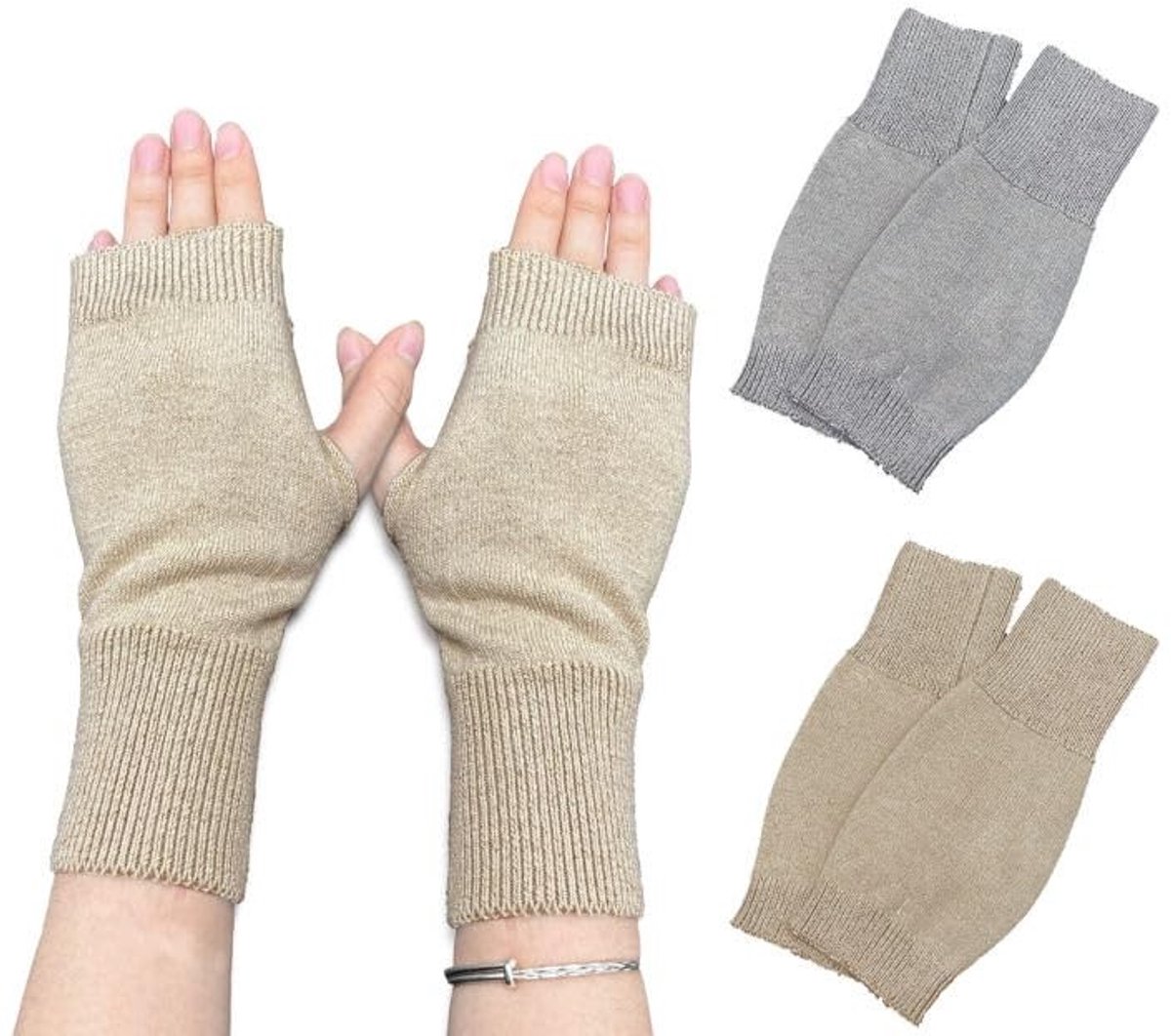 Dailygoods- Vingerloze Handschoenen - 2 Paar - Gebreide Winterhandschoenen - Polswarmerhandschoenen - Zacht/Elastisch - Eén Maat - 80% Polyester/20% Kasjmier