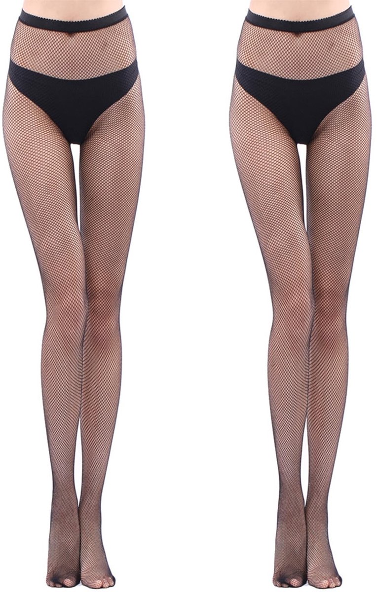 Dailygoods- Netpanty Zwart - 2 Stuks - Sexy/Elastisch - Hoge Taille - Ademend/Materiaal - Perfect Verstelbaar - Netkousen