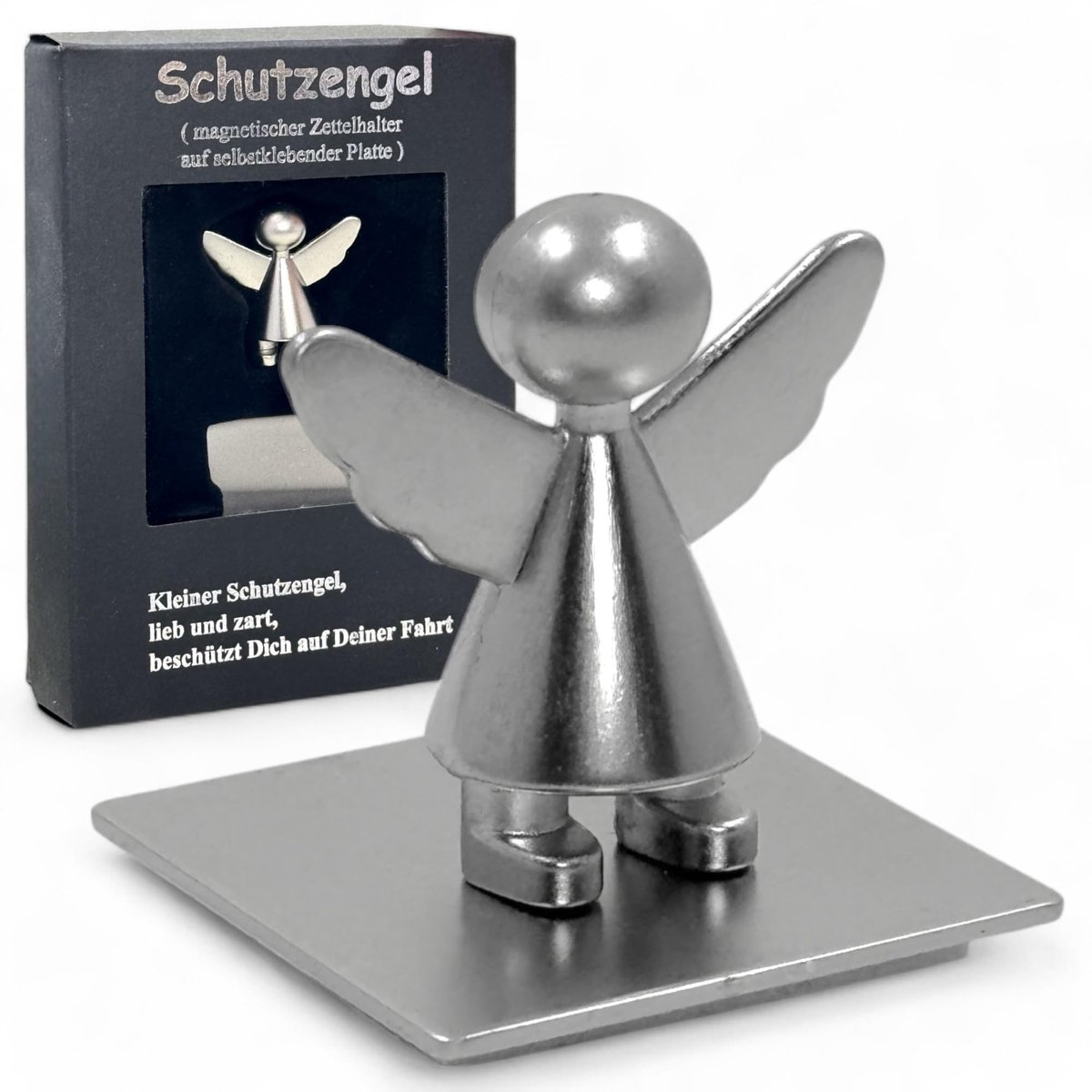 Dailygoods- Notitieblaadjeshouder - Magnetische Beschermengel - Ideaal voor Notities - Parkeerbiljetten - Dubbelzijdige Kleefpad - Zilverkleurig Mat - Notitiehouder