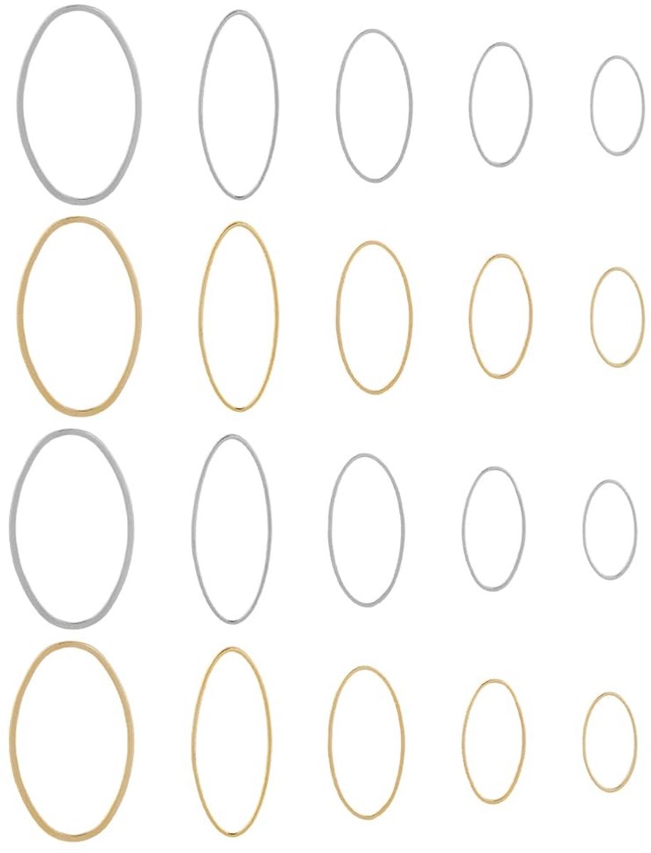 Dailygoods- Verbindingsringen 60 Stuks - Gouden/Zilveren/Messing - Ovale/Holle Frame-Ringen - Verbindingsstukken voor Sieraden - Doe-Het-Zelf - 5 Maten - Sieradenonderdelen