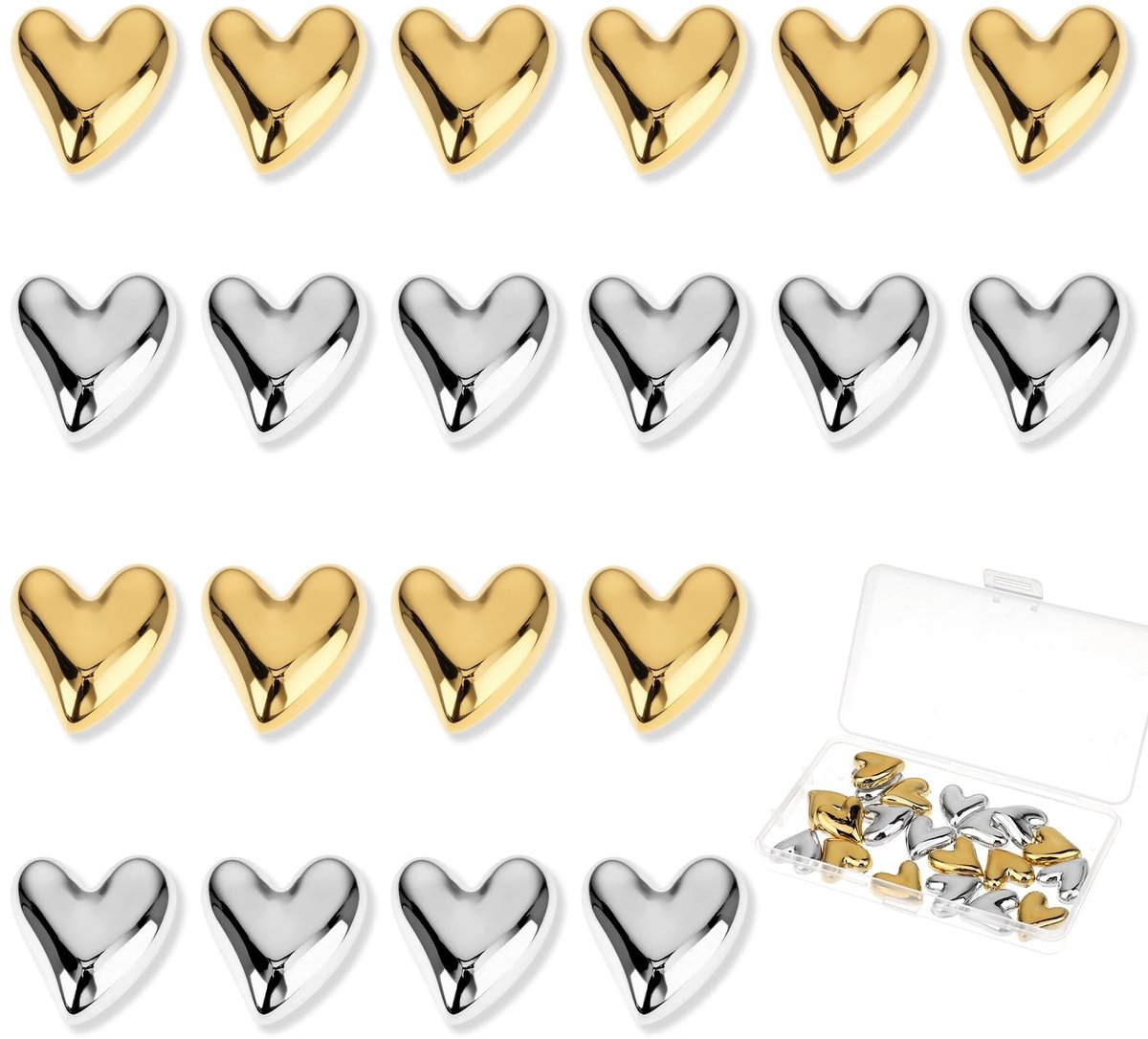 Dailygoods- Koelkastmagneten 20 stuks - Hartvormige decoratieve magneten - Goud/Zilver - Kleine mini magneten - Magnetische decoratie - Geschikt voor whiteboards/kantoor/keuken - Decoratiemagneten