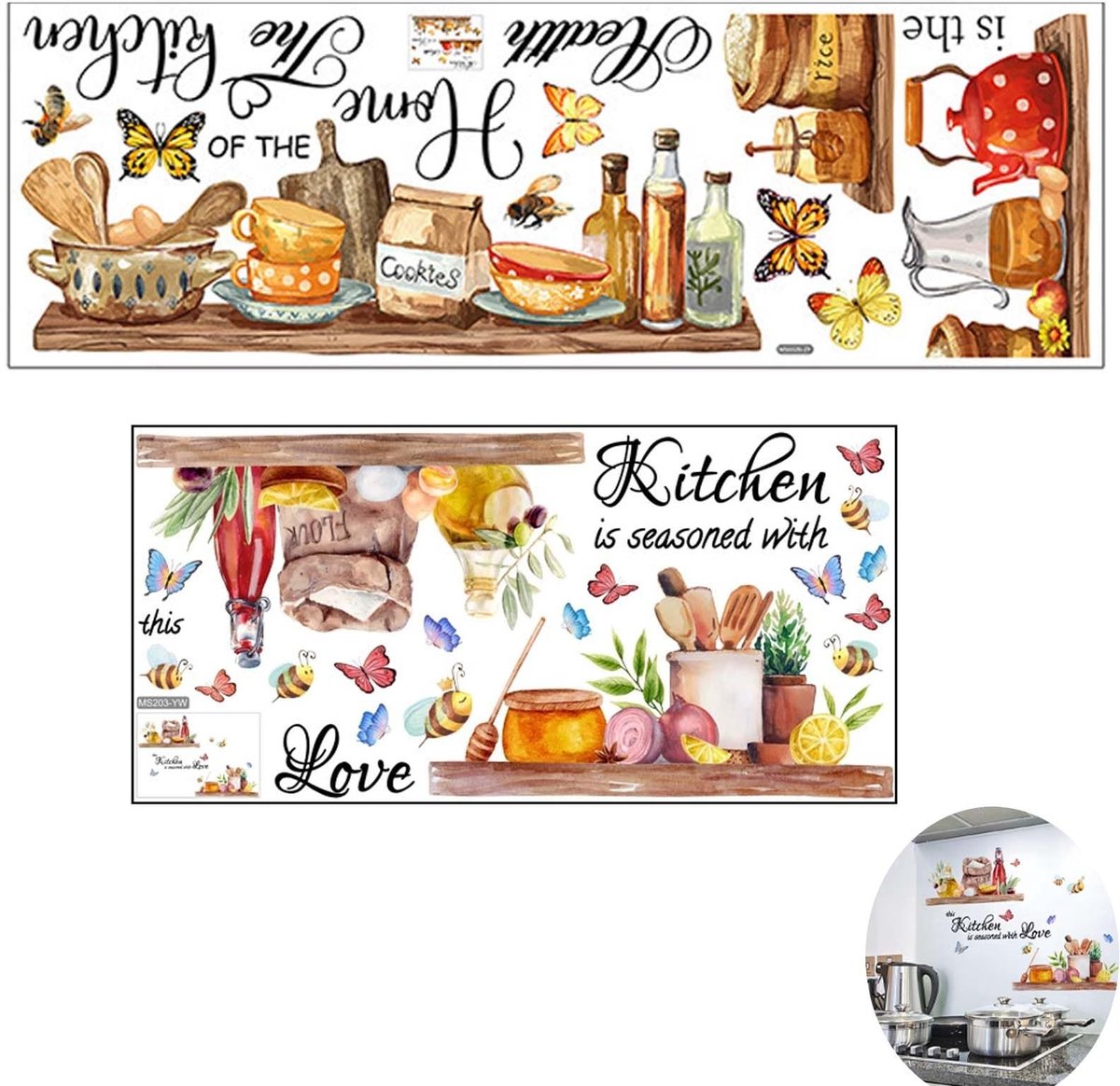 Dailygoods- Keukenmuurstickers waterbestendig - PVC stickers - 2 stuks - 30x60 cm / 30x90 cm - decoratief - duurzaam - Muursticker
