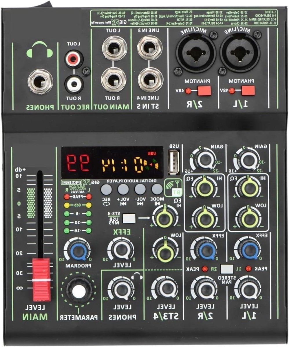 Geluidsmixer Bluetooth - Audio Mengpaneel - Muziek Productie - 99 Effecten - 4 Kanalen - Zwart