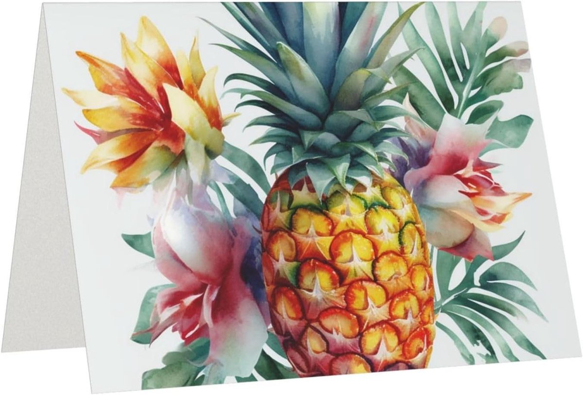 Wenskaarten Tropische Ananas - Kaarten met Enveloppen - Alle Gelegenheden - Parelmoer Papier Effect - 18 cm - Zwart