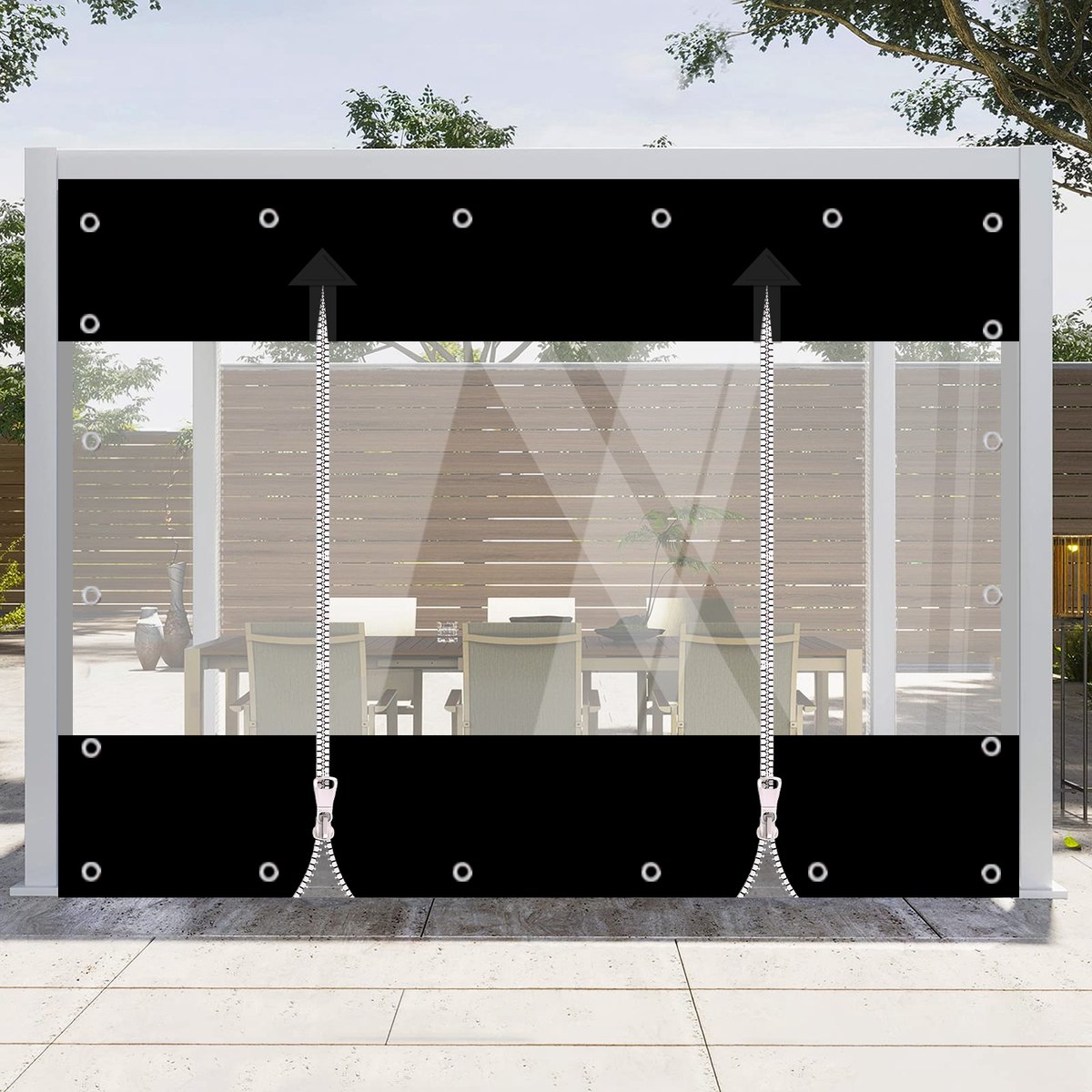 SHANNA Heavy Duty Transparant Afdekzeil - Waterdicht & UV-Bestendig - Met Rits en Inslagringen - Beschermzeil voor Pergola, Gazebo en Buitenpatio