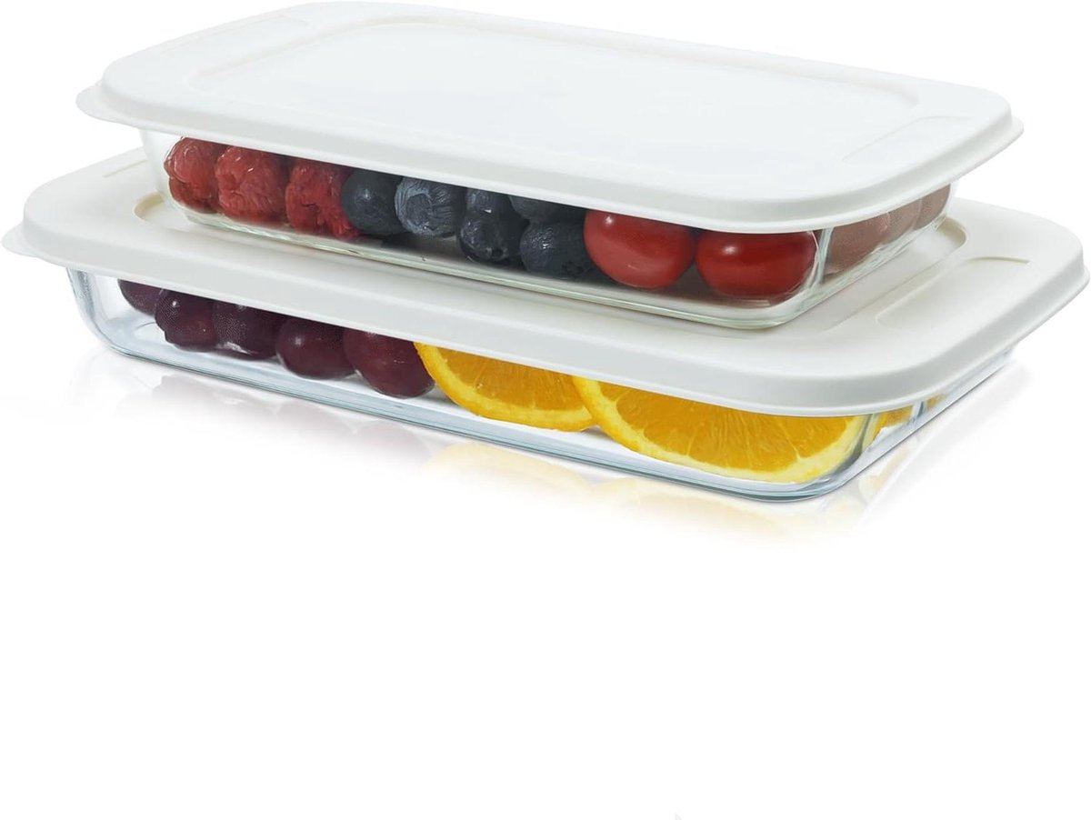 Glazen Vershoudbakjes - Ovenschalen Diepvriesbakjes - Maaltijden Voorbereiden - Sterk Borosilicaatglas - 2 Set 22L 16L - Helder
