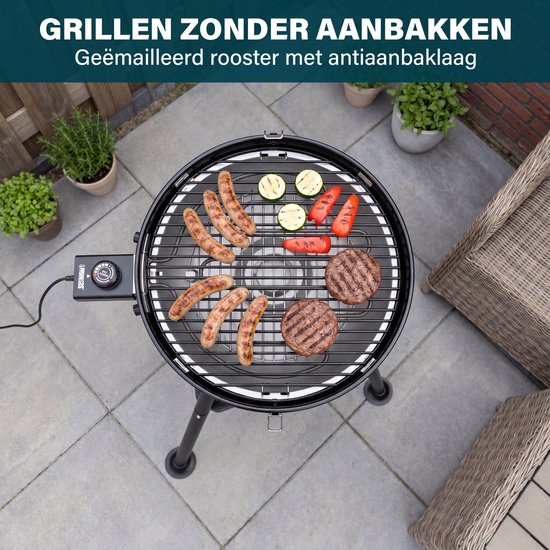 Princess Hybride Kogel BBQ - Elektrische en Houtskool Barbecue - 2000W - Verstelbare Afneembare Thermostaat - Grillrooster met coating - Deksel met Ingebouwde Thermometer - 112270 van Merkloos — afbeelding 5
