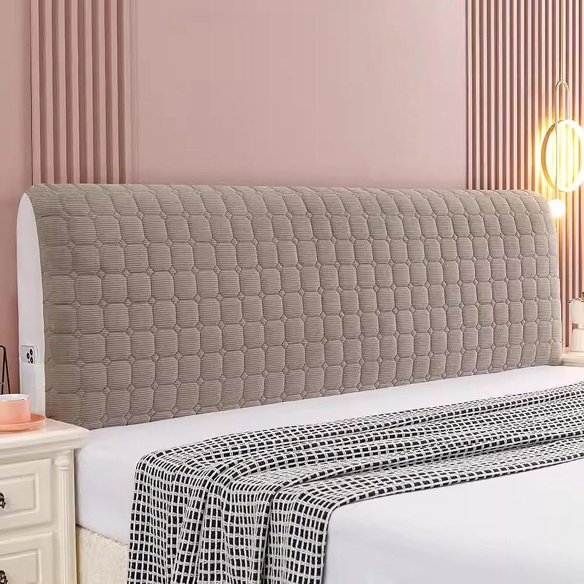 Hoes voor hoofdbord - Bedbeschermer - Bed opfrissen - Met zijvakken - 120-220cm - Koffie