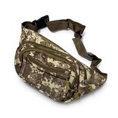 Sacoche de ceinture camouflage homme sac à bandoulière en toile avec quatre compartiments zippés bandoulière réglable sac de voyage sport plein air style tactique sac de hanche décontracté sac de rangement compact pour un usage quotidien