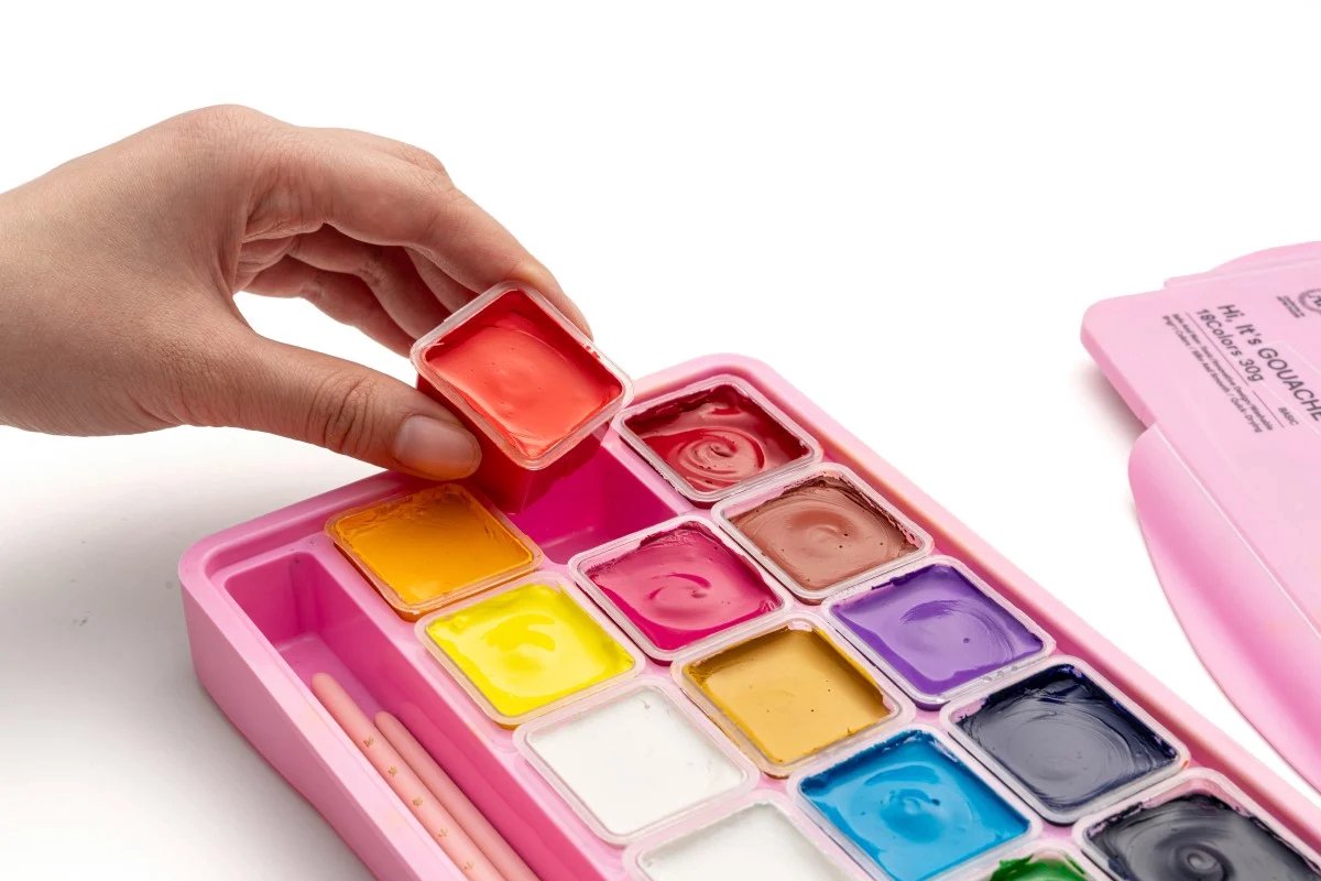 HIMI - Gouache - set van 18 kleuren - 30gr - 3 penselen - Roze — afbeelding 11