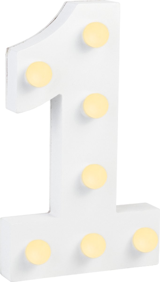Paper dreams Verlichting | LED Letter | Cijfer 1 | Afmeting: 16x11cm Wit