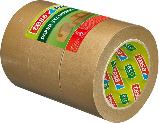 tesapack STANDAARD PAPIER - Papieren verpakkingstape - 56% hernieuwbare materialen - Met de hand afscheurbaar - Verpakkingstape voor lichte pakketten - Bruin - 3 rollen van 50 m x 50 mm per stuk