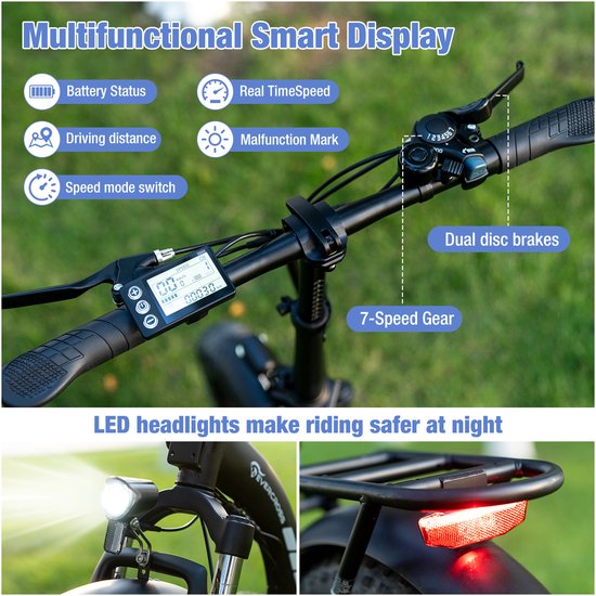 EVERCROSS EK6 Elektrische Fiets - Opvouwbare E-bike - 20 Inch Fatbike - 13AH - 25km/h - 7 Versnellingen - Wit van EVERCROSS — afbeelding 2