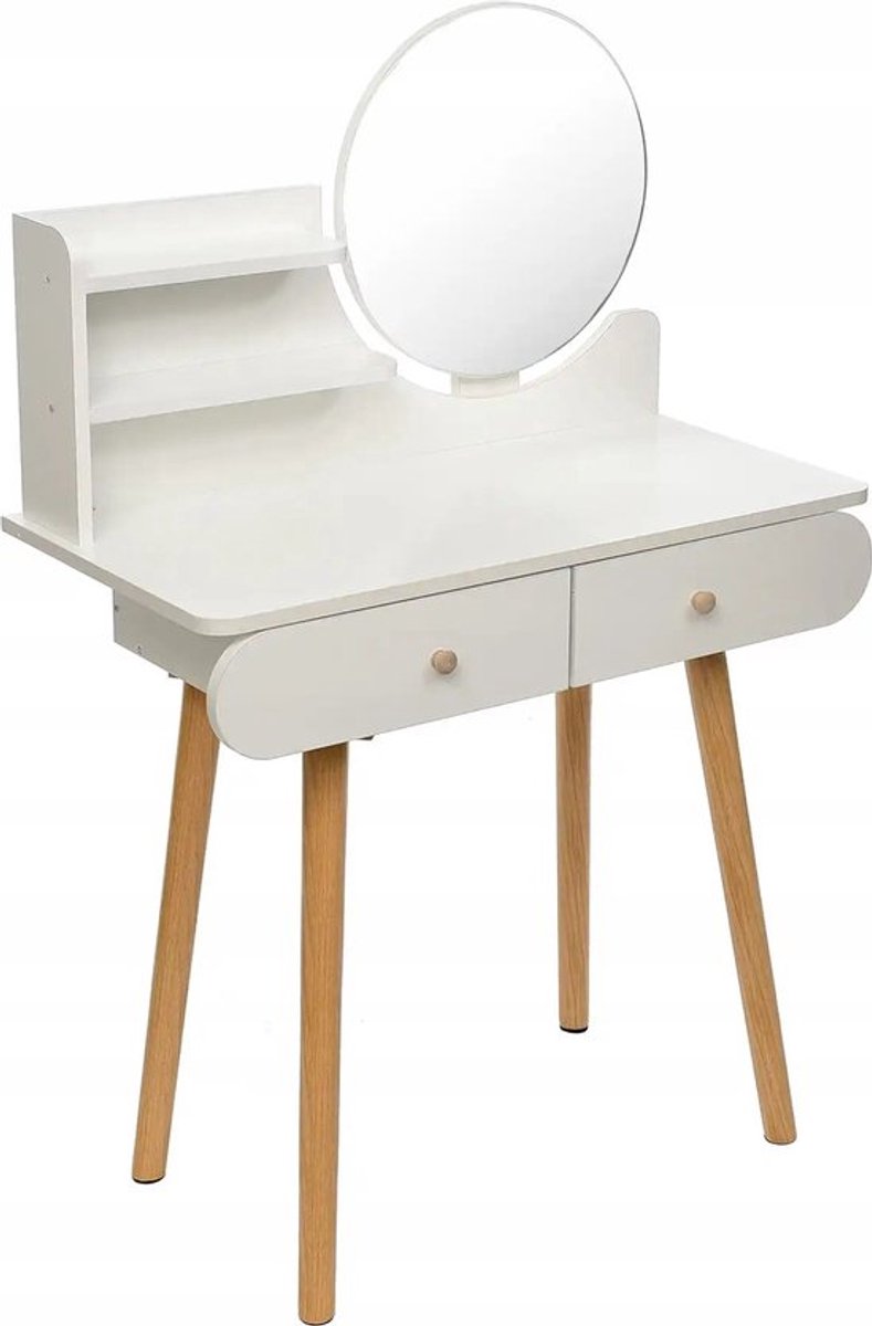 Gran Vida® - Kaptafel - Met Spiegel en Lade - Inclusief Planken - Wit/Houtlook - 72 x 40 x 122