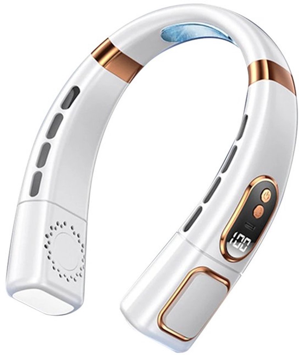 Gran Vida® - Draagbare Nekventilator - Bladloos & Fluisterstil - 5 Standen - USB Oplaadbaar - Perfect voor Warme Dagen - Wit